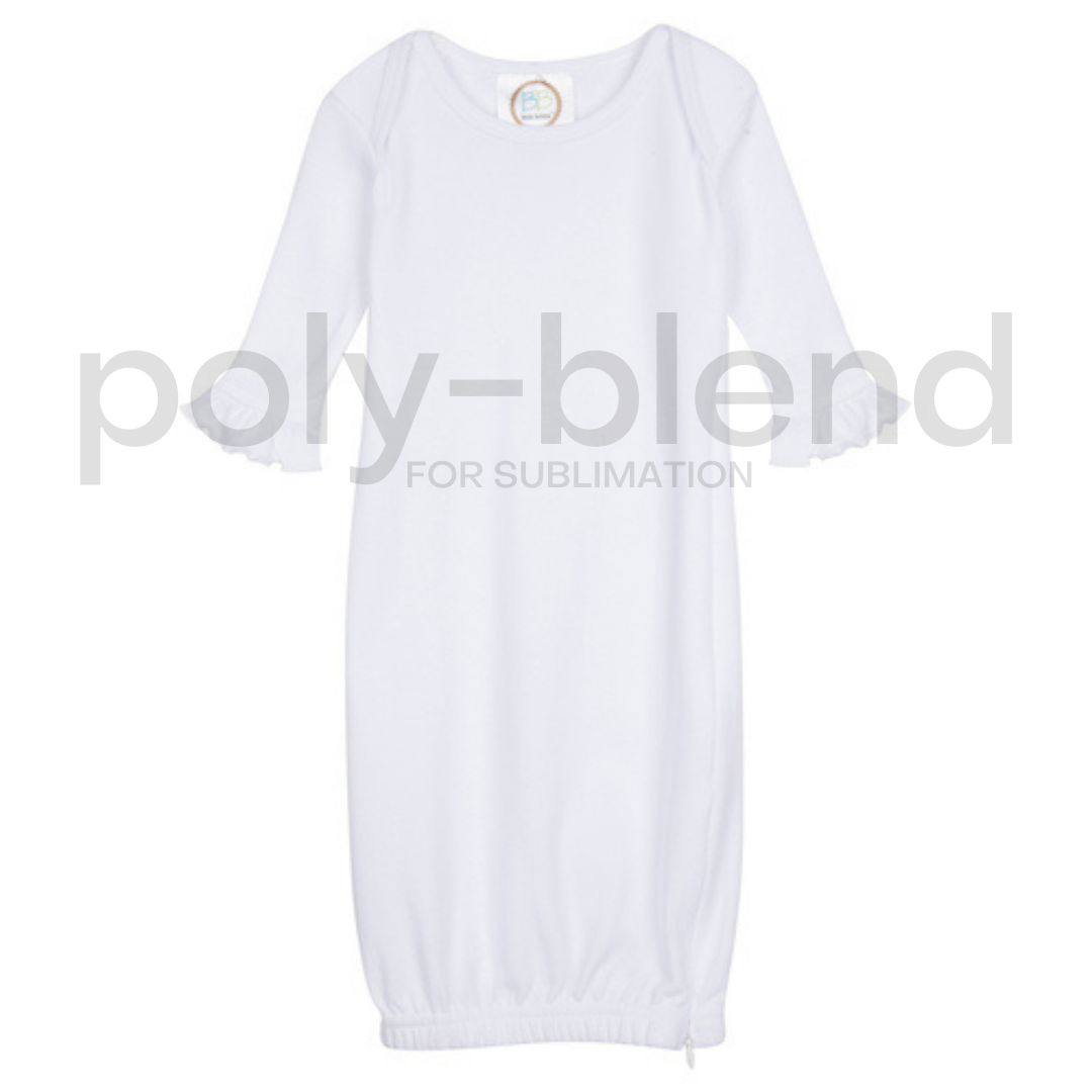 Embroidery Blanks Ruffle Baby Gown with Hidden Zipper